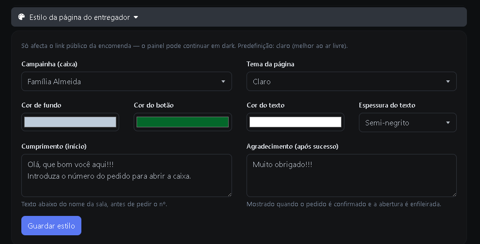Campainha e caixa de encomendas Lerline