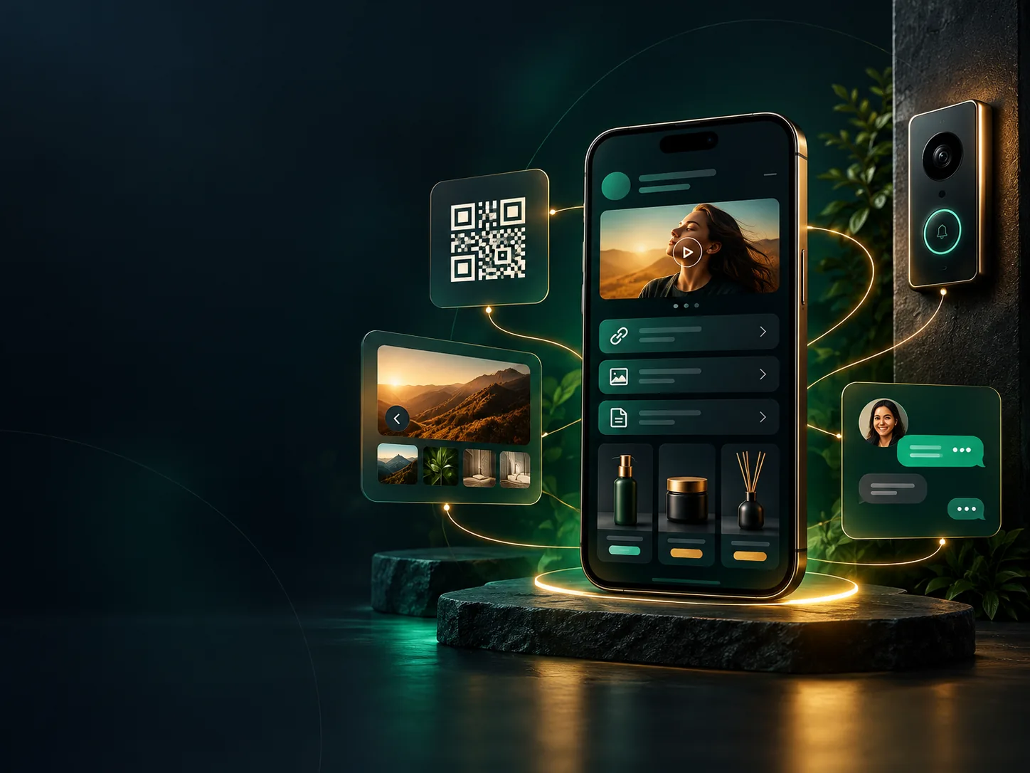 Visitante usando uma entrada digital com atendimento e caixa de encomendas