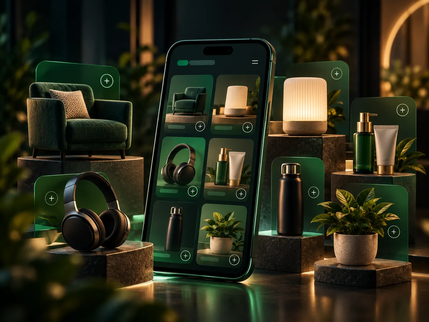 Digital showcase with products organized on a mobile page